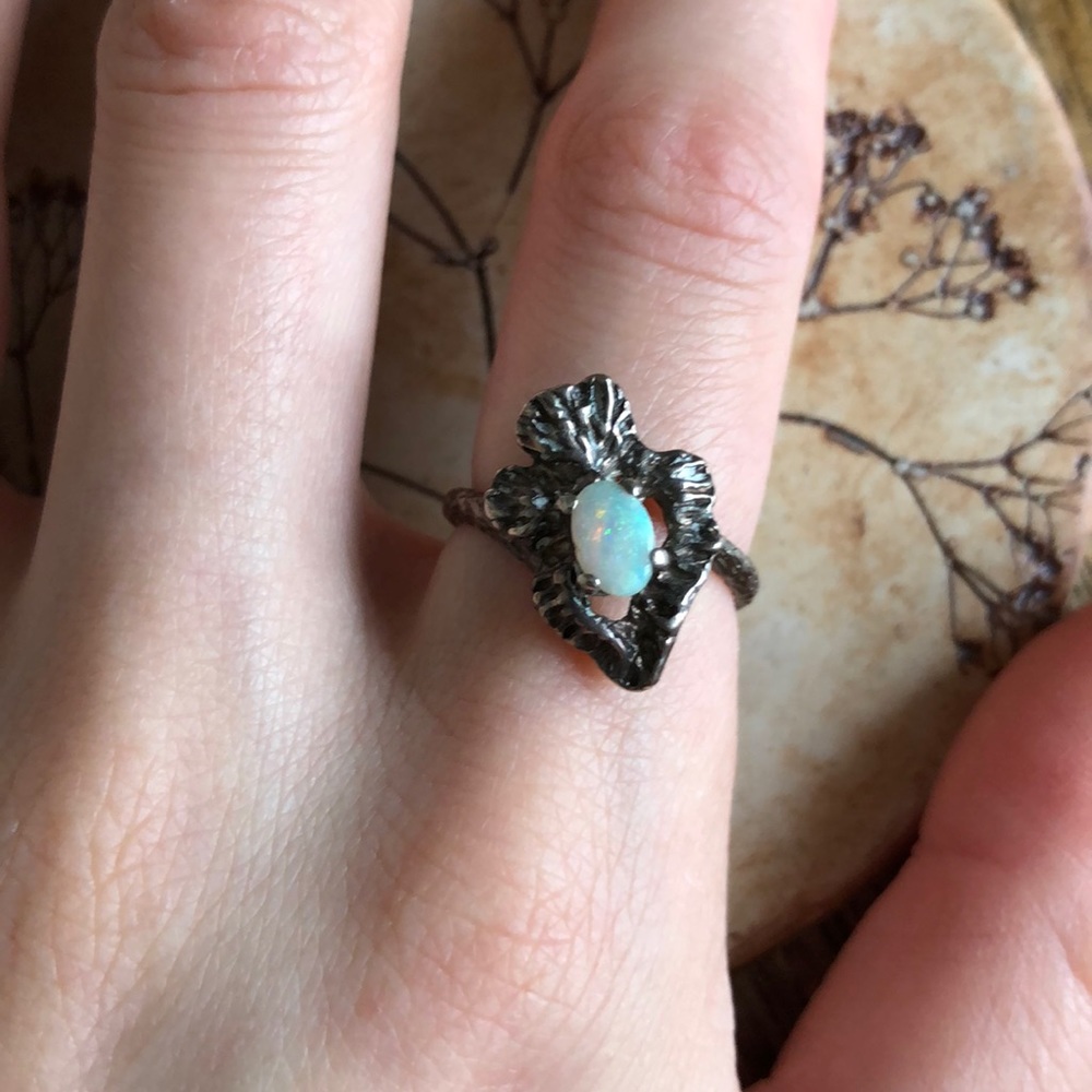 VINTAGE Brutalist Modernist Sterling Opal Ring, 6 - Picture 7 of 16